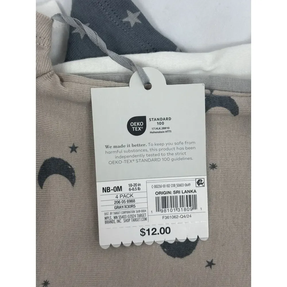 Cloud Island 4Pack Short Sleeve Bodysuits Moon & Stars Baby Size NB Neutral New